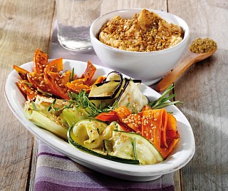 Oven Baked Vegetables with Hummus Dip