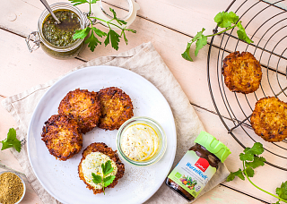 Herzhafte Latkes mit TischleinDeckDich - dazu pikantes WurzelKraft Zhough